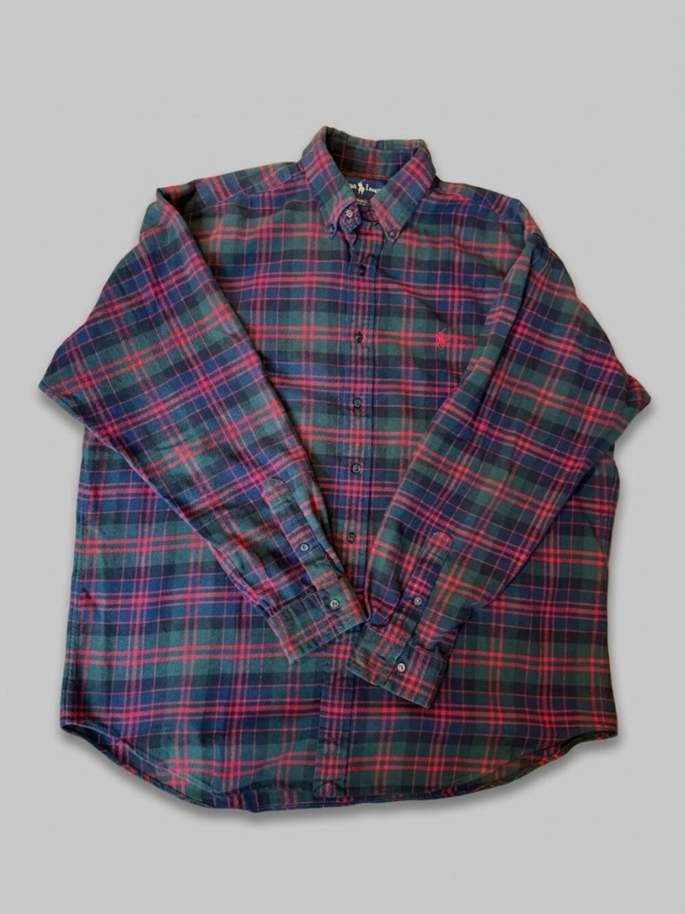 Vintage 90s Ralph Lauren Blake Plaid Flannel Shirt L Red Green